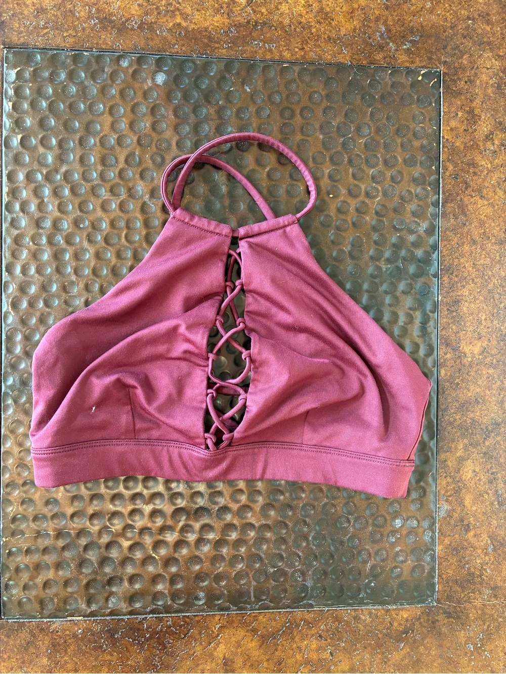 Alo yoga lace up bra - wine red color - small